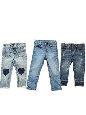 WONDER NATION Adjustable Waist Denim Blue Jeans Bundle 3 Pair Infant Girl's 18 M